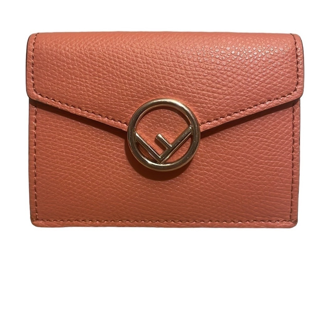 EUC FENDI ROMA F LOGO LONG TRIFOLD LEATHER WALLEY PINK SILVER​​​​​​​​